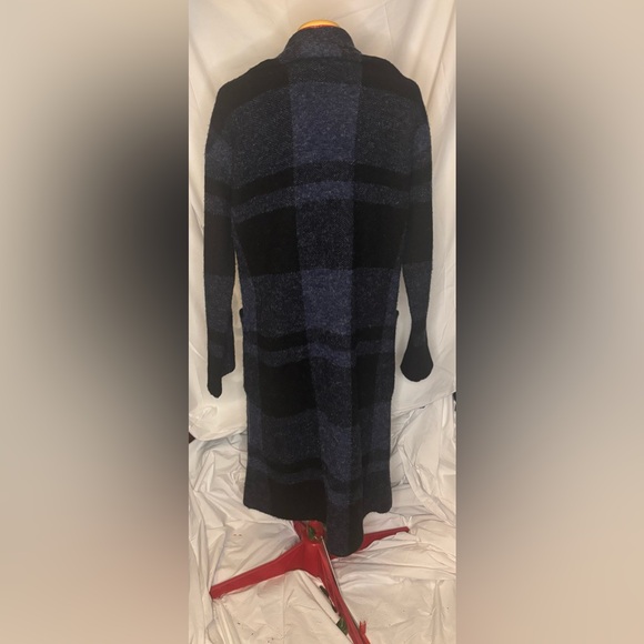 Cyrus Black & Blue Plaid Long Open Front Cardigan Sweater - Picture 3 of 4